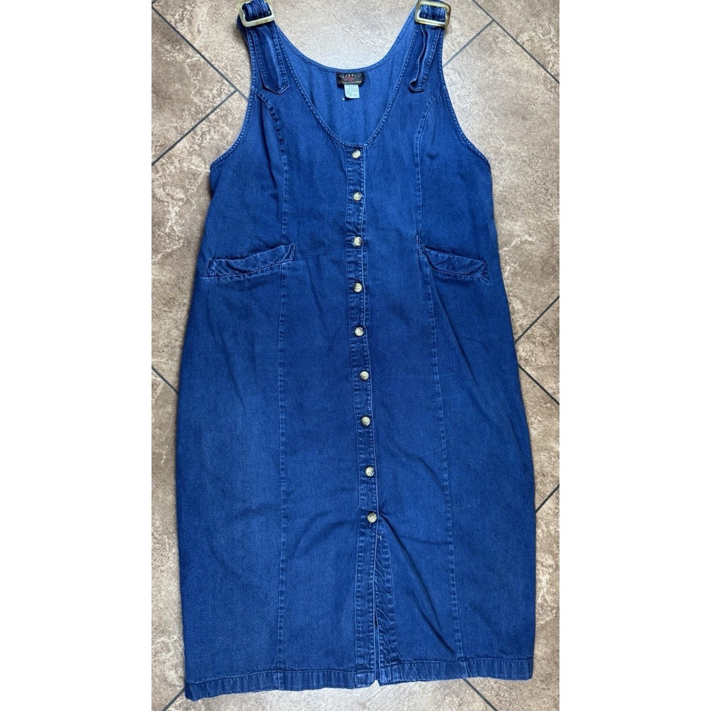 VTG Truly Yours  Denim Dress Sz 22W Midi Button Up Buckle Sleeveless Cottagcore